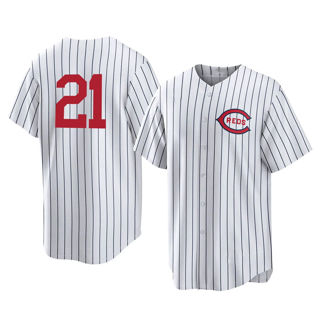 Fenge C.Reds #21 Hunter Greene Player White Stripe Field of Dreams Game Home Stitched Jerseys