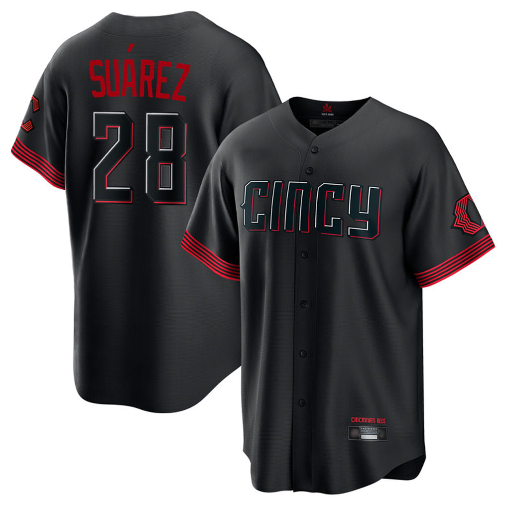 Fenge C.Reds #28 Eugenio Su¡§¡érez Player Black City Connect Home Game Stitched Jerseys