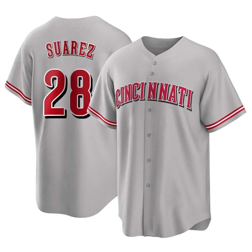 Fenge C.Reds #28 Eugenio Su¡§¡érez Player Gray Home Game Stitched Jerseys