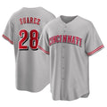 Fenge C.Reds #28 Eugenio Su¡§¡érez Player Gray Home Game Stitched Jerseys