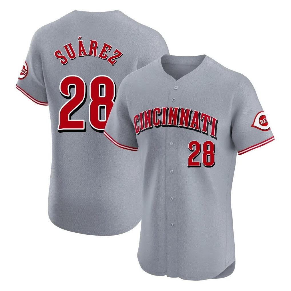 Fenge C.Reds #28 Eugenio Su¡§¡érez Player Gray Limited Elite Home Stitched Jerseys