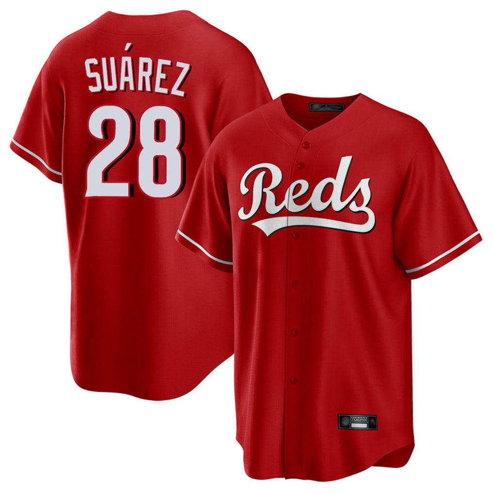 Fenge C.Reds #28 Eugenio Su¡§¡érez Player Red Home Game Stitched Jerseys