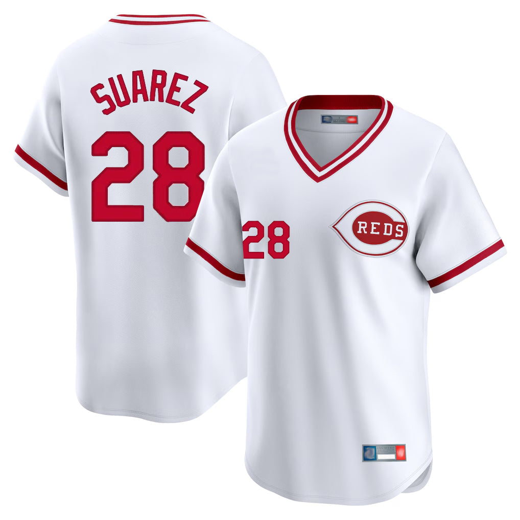 Fenge C.Reds #28 Eugenio Su¡§¡érez Player White Cooperstown Collection Limited T-shirt Home Stitched Jerseys