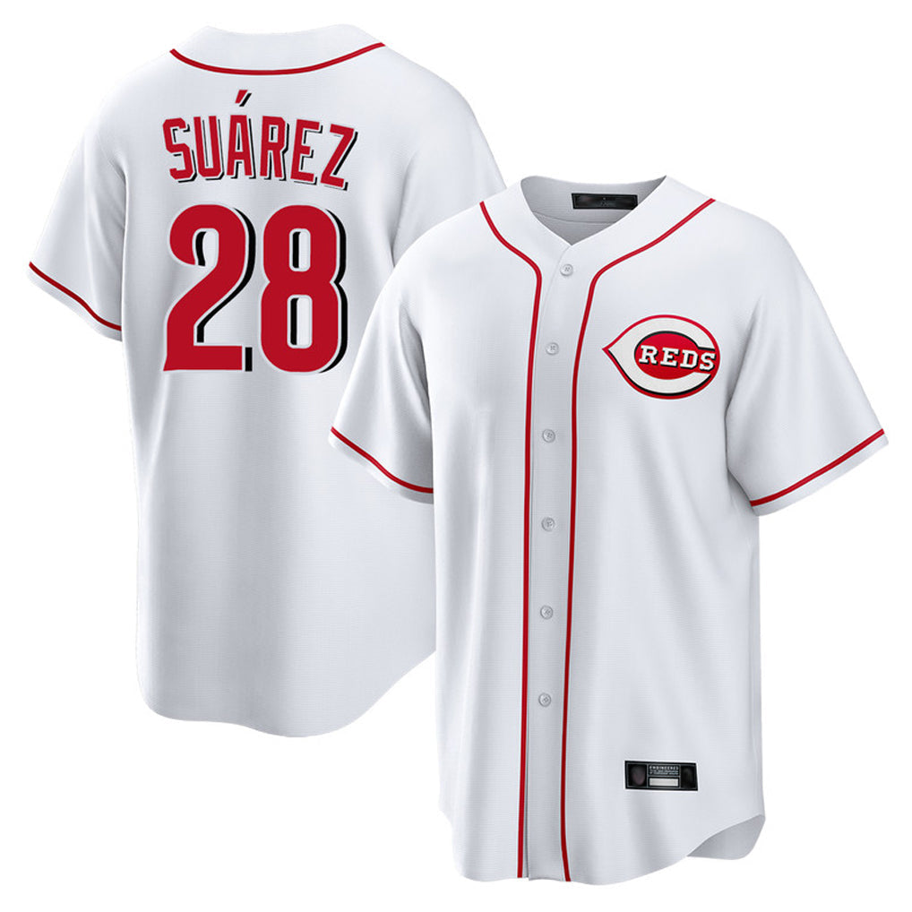 Fenge C.Reds #28 Eugenio Su¡§¡érez Player White Game Home Stitched Jerseys
