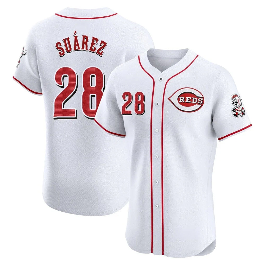 Fenge C.Reds #28 Eugenio Su¡§¡érez Player White Limited Elite Home Stitched Jerseys