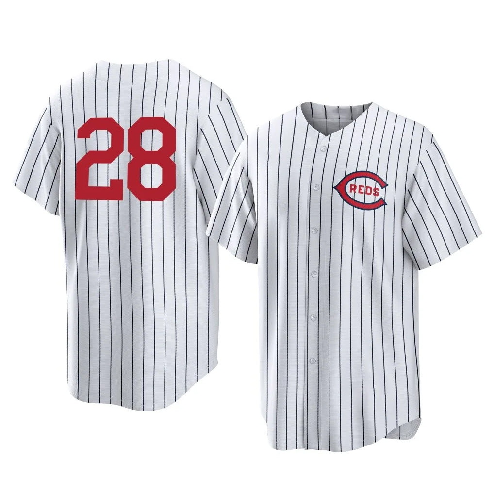 Fenge C.Reds #28 Eugenio Su¡§¡érez Player White Stripe Field of Dreams Game Home Stitched Jerseys