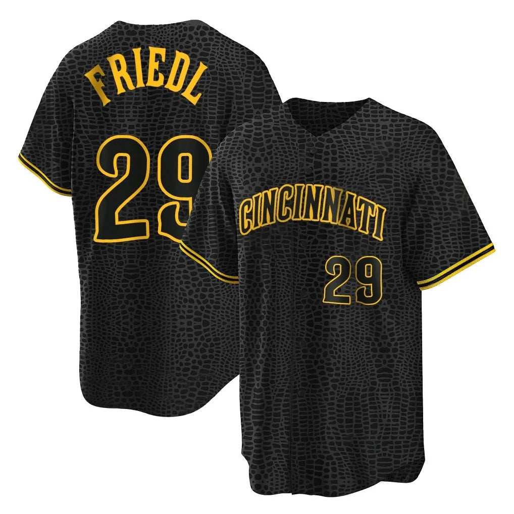 Fenge C.Reds #29 TJ Friedl Player Black Snake Skin City Home Stitched Jerseys