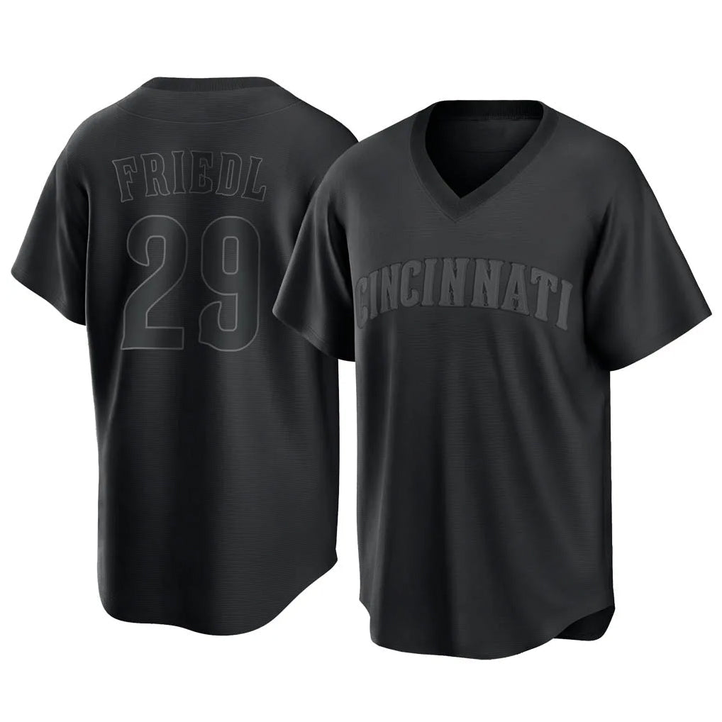 Fenge C.Reds #29 TJ Friedl Player Black T-shirt Game Home Stitched Jerseys