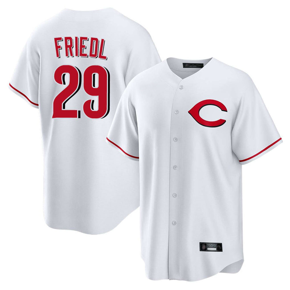 Fenge C.Reds #29 TJ Friedl Player White Home Game Stitched Jerseys