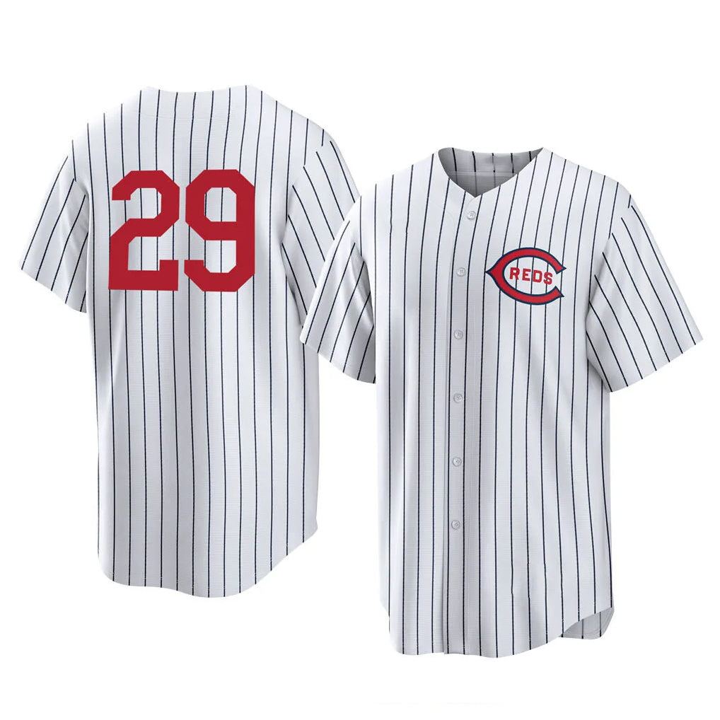 Fenge C.Reds #29 TJ Friedl Player White Stripe Field of Dreams Game Home Stitched Jerseys