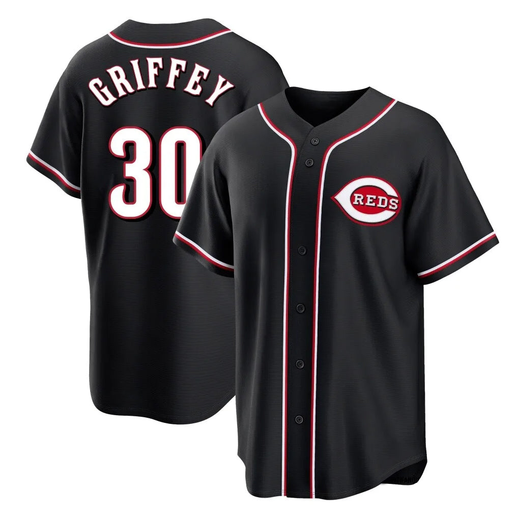 Fenge C.Reds #30 Ken Griffey Player Black Fashion Out Home Game Stitched Jerseys