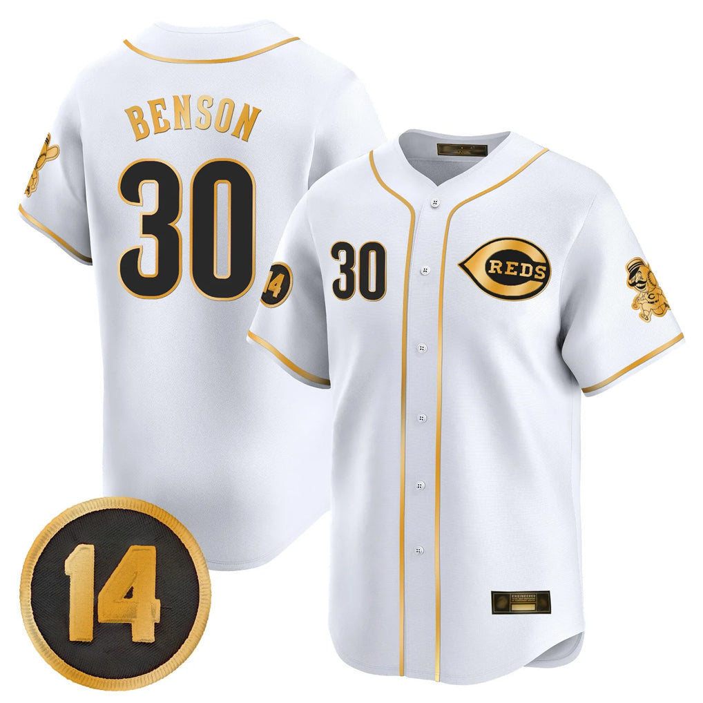Fenge C.Reds #30 Ken Griffey Player White-Gold Vapor Premier Limited Home Stitched Jerseys