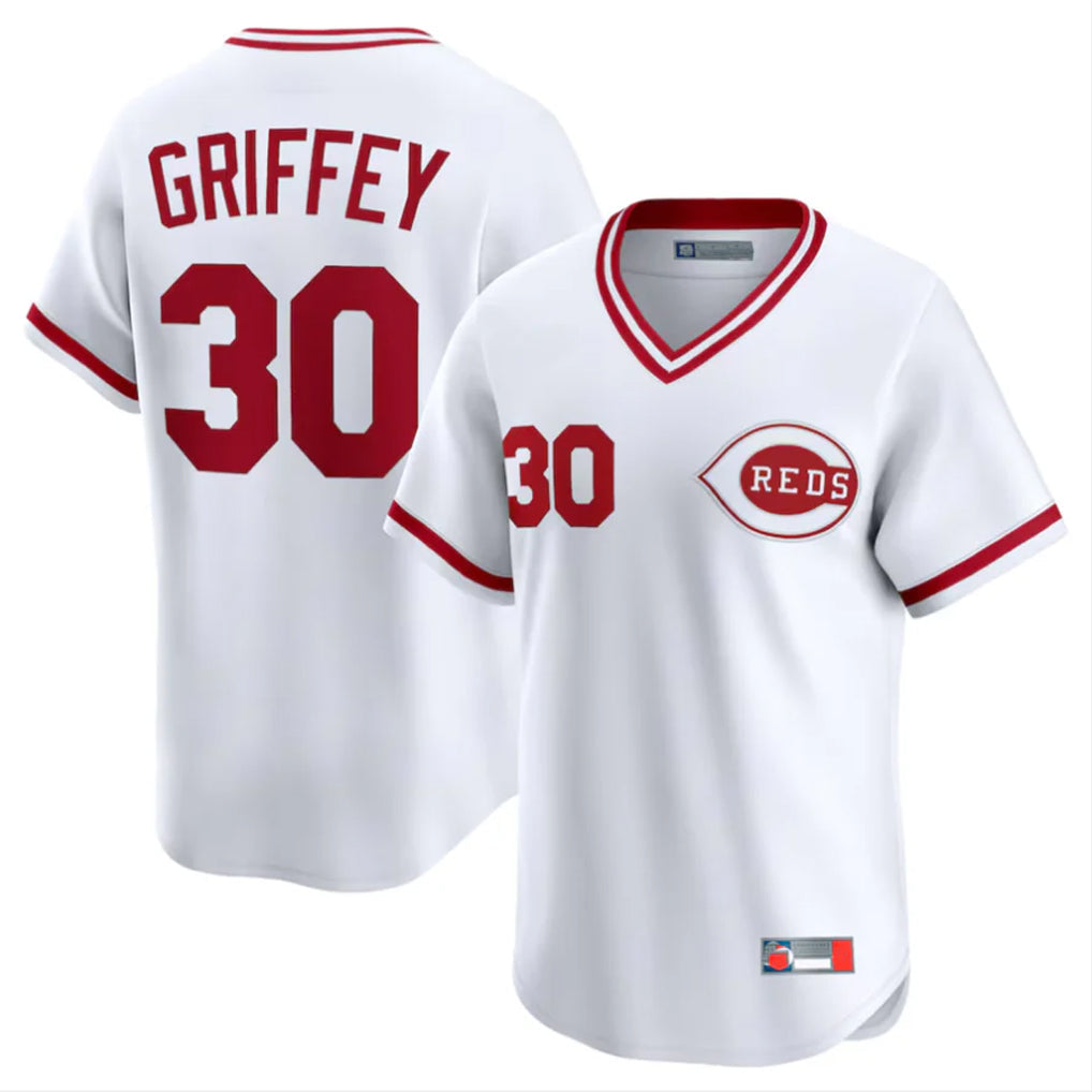 Fenge C.Reds #30 Ken Griffey Player White Cooperstown Collection Limited T-shirt Home Stitched Jerseys