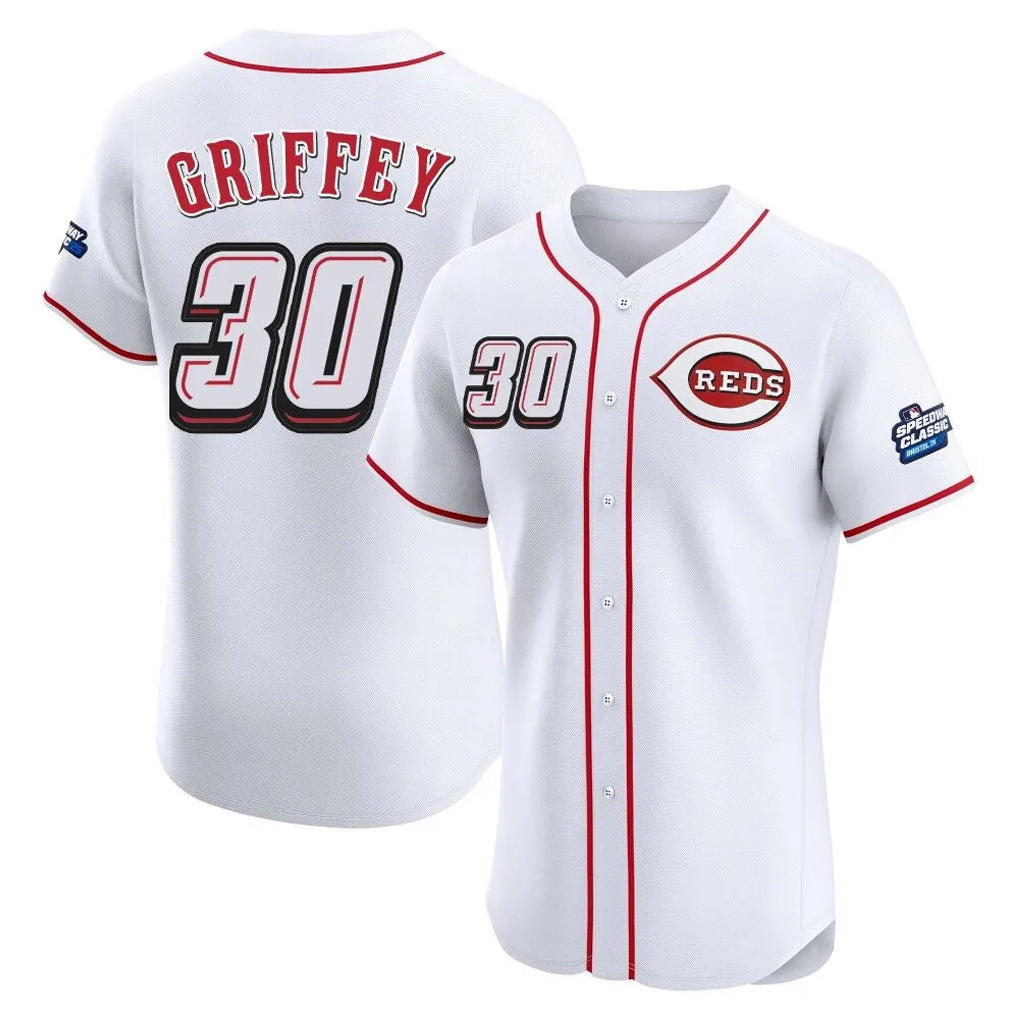 Fenge C.Reds #30 Ken Griffey Player White Speedway Classic Limited Elite Home Stitched Jerseys