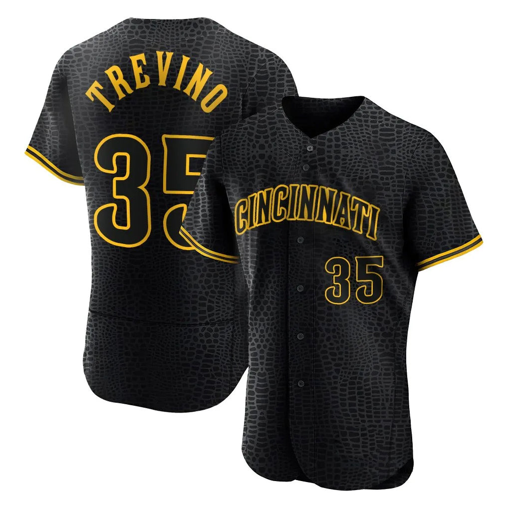 Fenge C.Reds #35 Jose Trevino Player Black Snake Skin City Limited Elite Home Stitched Jerseys