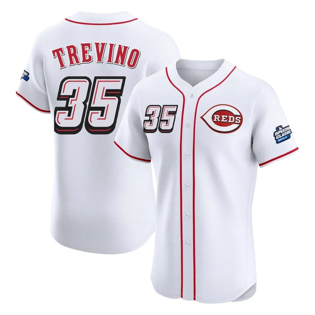 Fenge C.Reds #35 Jose Trevino Player White Speedway Classic Limited Elite Home Stitched Jerseys