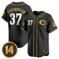 Fenge C.Reds #37 Tyler Stephenson Player Black-Gold Vapor Premier Limited Home Stitched Jerseys