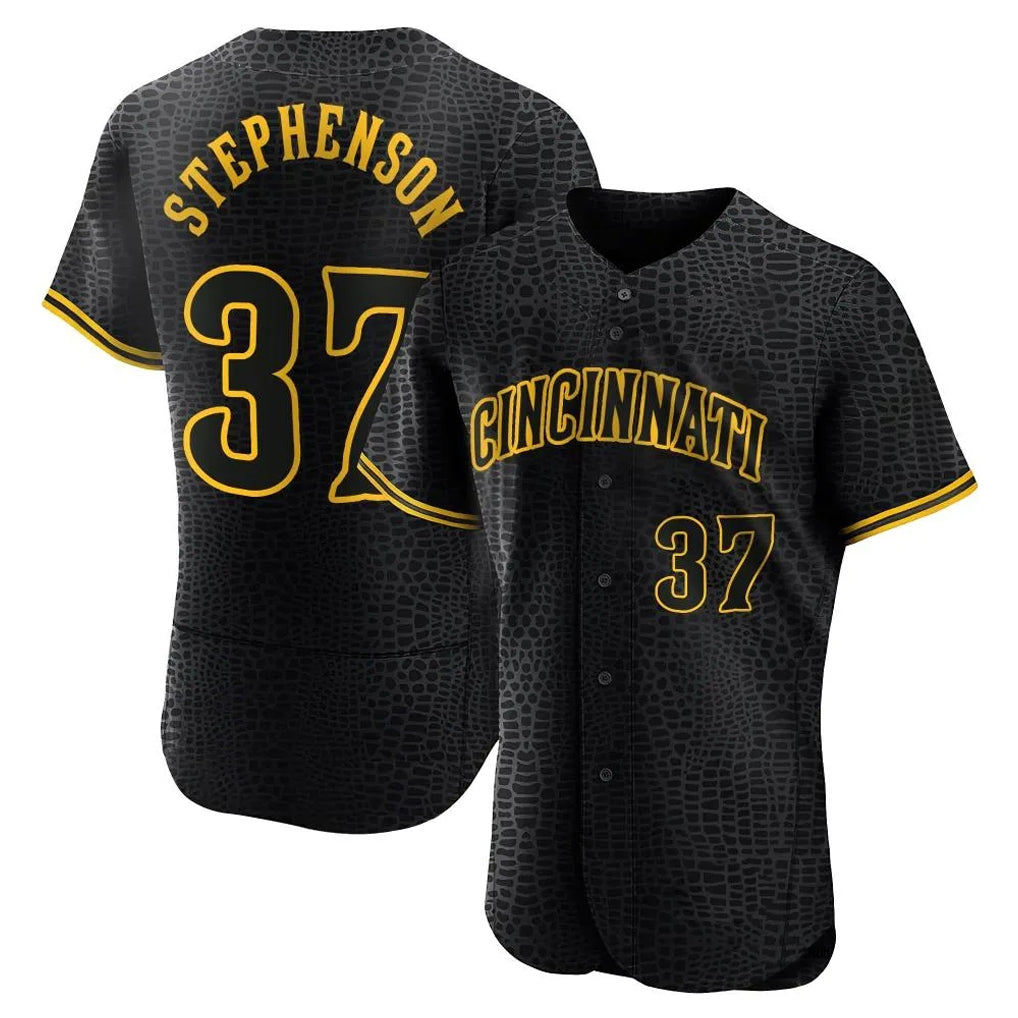 Fenge C.Reds #37 Tyler Stephenson Player Black Snake Skin City Limited Elite Home Stitched Jerseys