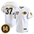 Fenge C.Reds #37 Tyler Stephenson Player White-Gold Vapor Premier Limited Home Stitched Jerseys