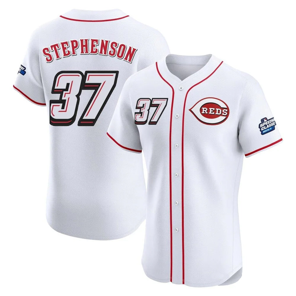 Fenge C.Reds #37 Tyler Stephenson Player White Speedway Classic Limited Elite Home Stitched Jerseys