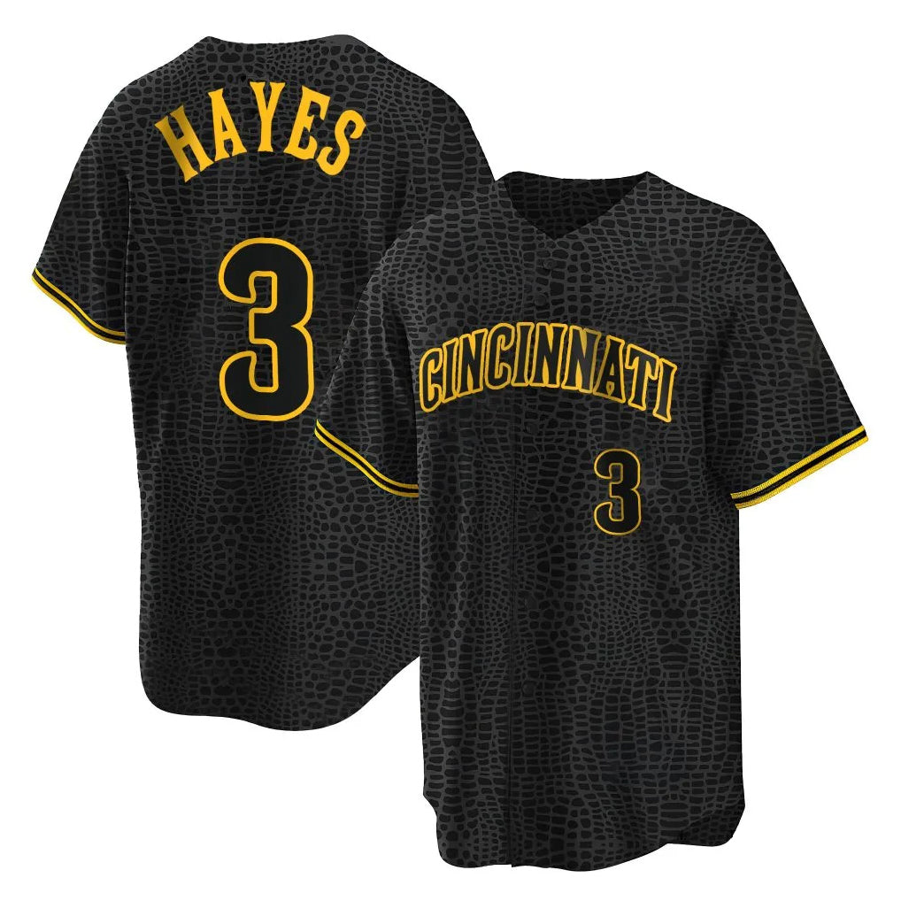 Fenge C.Reds #3 Ke'Bryan Hayes Player Black Snake Skin City Home Stitched Jerseys