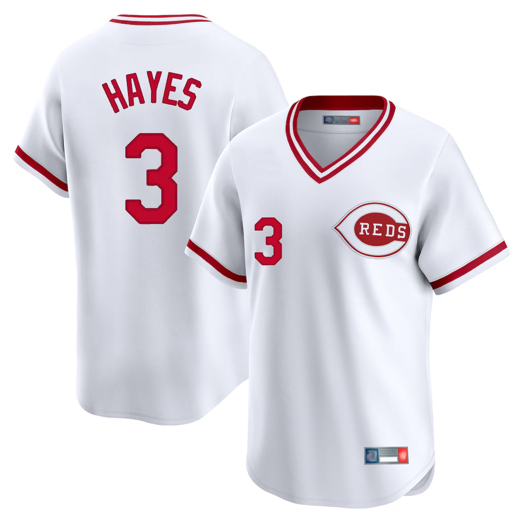Fenge C.Reds #3 Ke'Bryan Hayes Player White Cooperstown Collection Limited T-shirt Home Stitched Jerseys