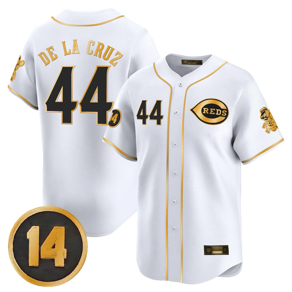 Fenge C.Reds #44 Elly De La Cruz Player White-Gold Vapor Premier Limited Home Stitched Jerseys