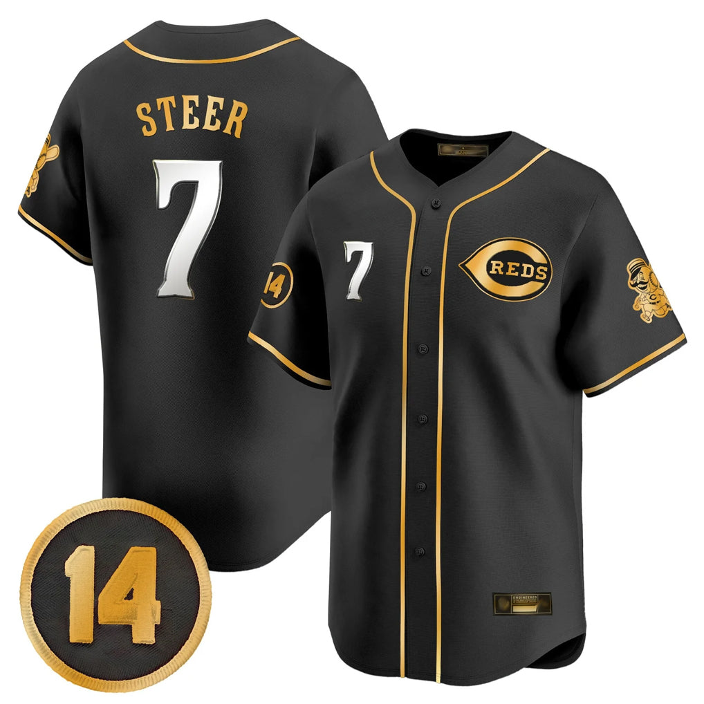 Fenge C.Reds #7 Spencer Steer Player Black-Gold Vapor Premier Limited Home Stitched Jerseys