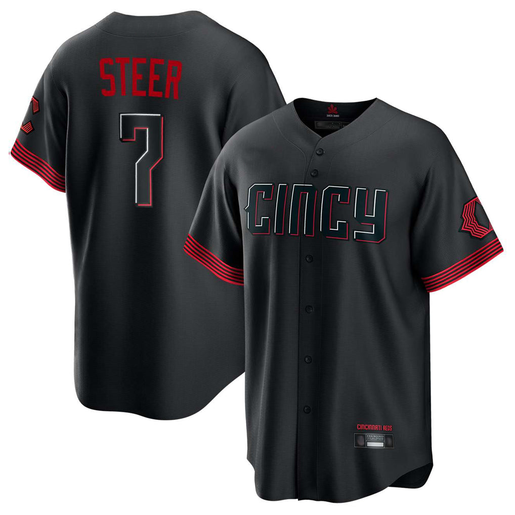 Fenge C.Reds #7 Spencer Steer Player Black City Connect Home Game Stitched Jerseys