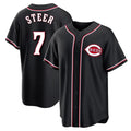 Fenge C.Reds #7 Spencer Steer Player Black Fashion Out Home Game Stitched Jerseys