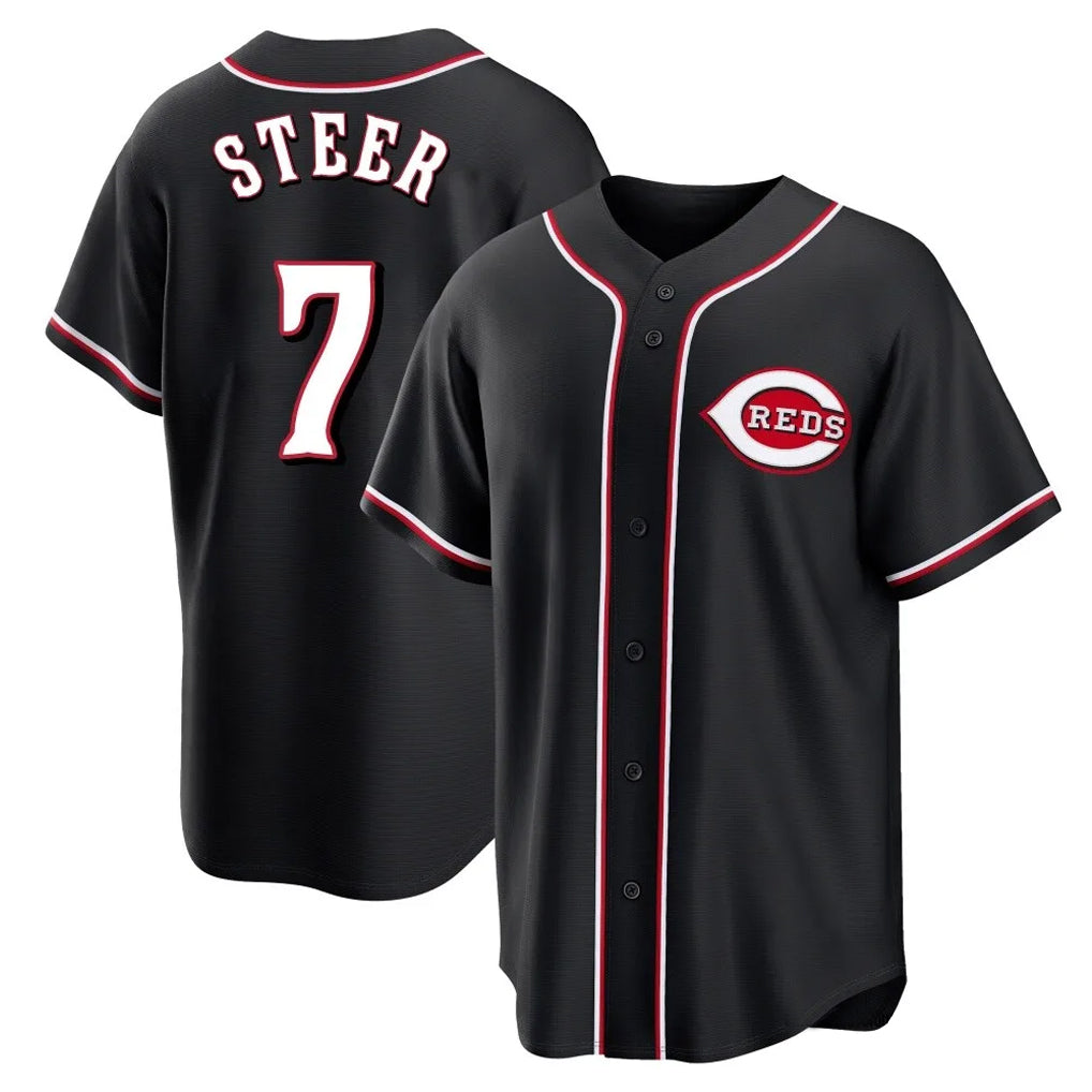 Fenge C.Reds #7 Spencer Steer Player Black Fashion Out Home Game Stitched Jerseys