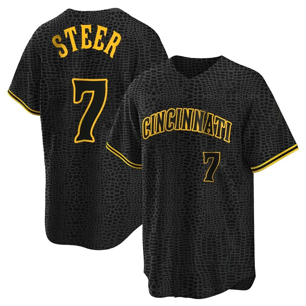 Fenge C.Reds #7 Spencer Steer Player Black Snake Skin City Home Stitched Jerseys