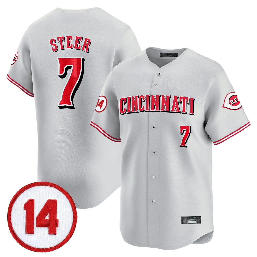 Fenge C.Reds #7 Spencer Steer Player Gray Vapor Premier Limited Home Stitched Jerseys