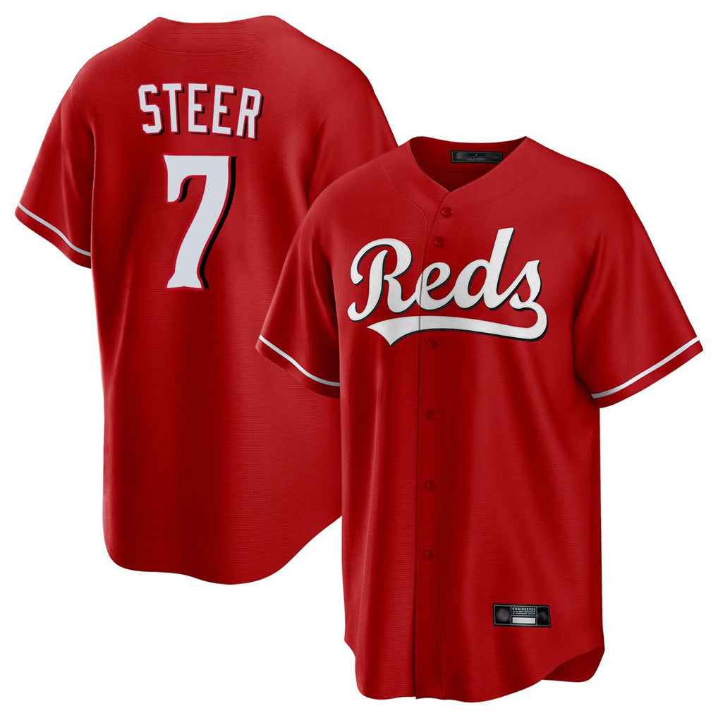 Fenge C.Reds #7 Spencer Steer Player Red Home Game Stitched Jerseys