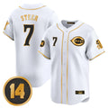 Fenge C.Reds #7 Spencer Steer Player White-Gold Vapor Premier Limited Home Stitched Jerseys