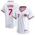 Fenge C.Reds #7 Spencer Steer Player White Cooperstown Collection Limited T-shirt Home Stitched Jerseys