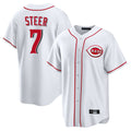 Fenge C.Reds #7 Spencer Steer Player White Game Home Stitched Jerseys