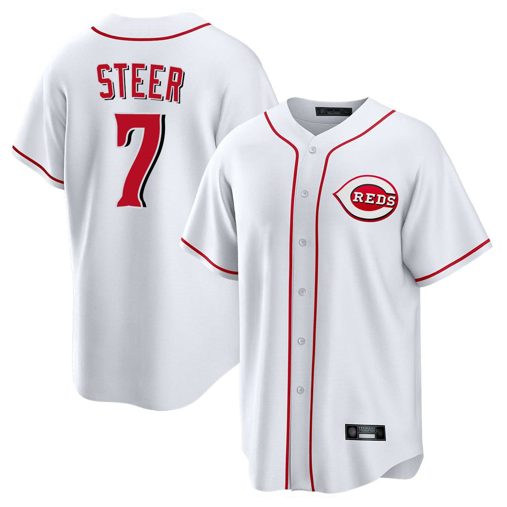 Fenge C.Reds #7 Spencer Steer Player White Game Home Stitched Jerseys