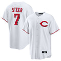 Fenge C.Reds #7 Spencer Steer Player White Home Game Stitched Jerseys