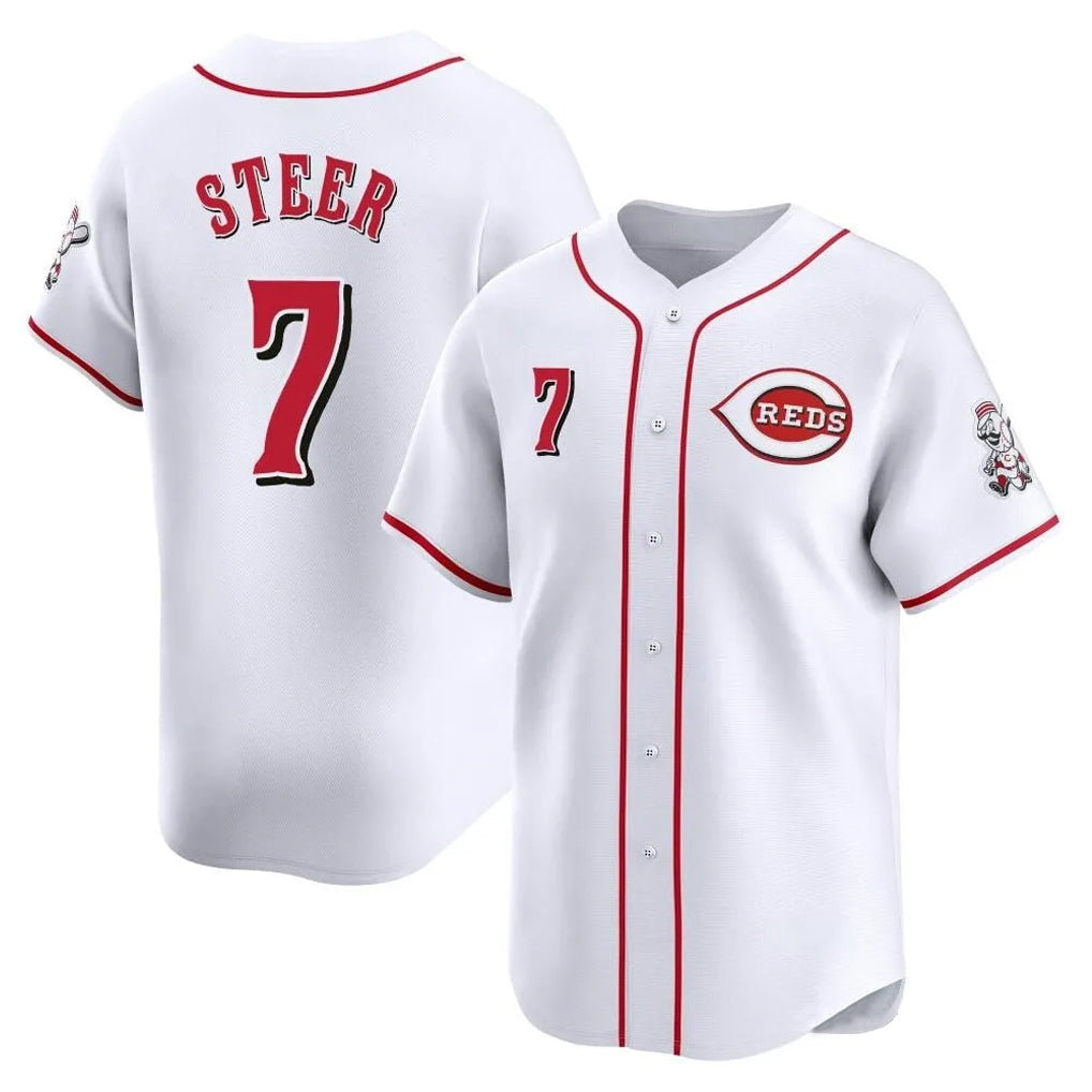 Fenge C.Reds #7 Spencer Steer Player White Home Limited Stitched Jerseys