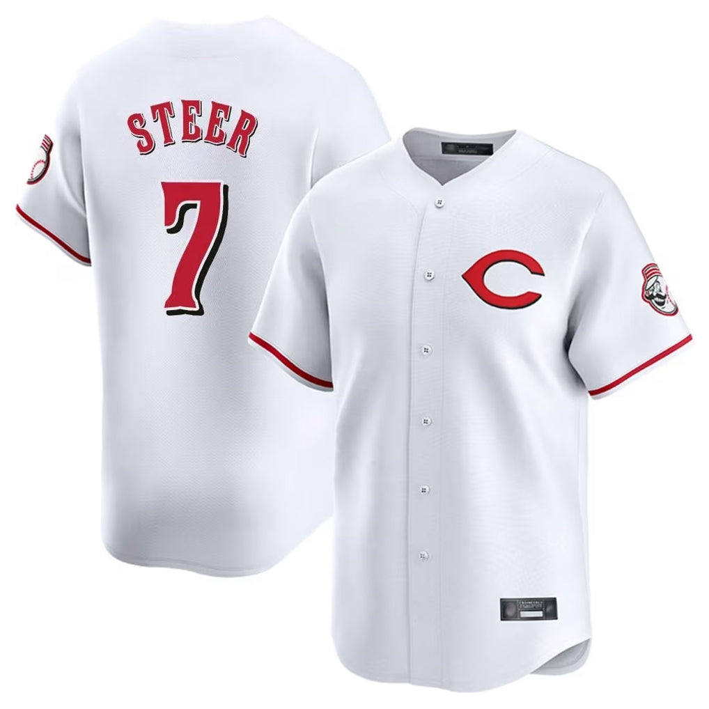 Fenge C.Reds #7 Spencer Steer Player White Limited Home Stitched Jerseys