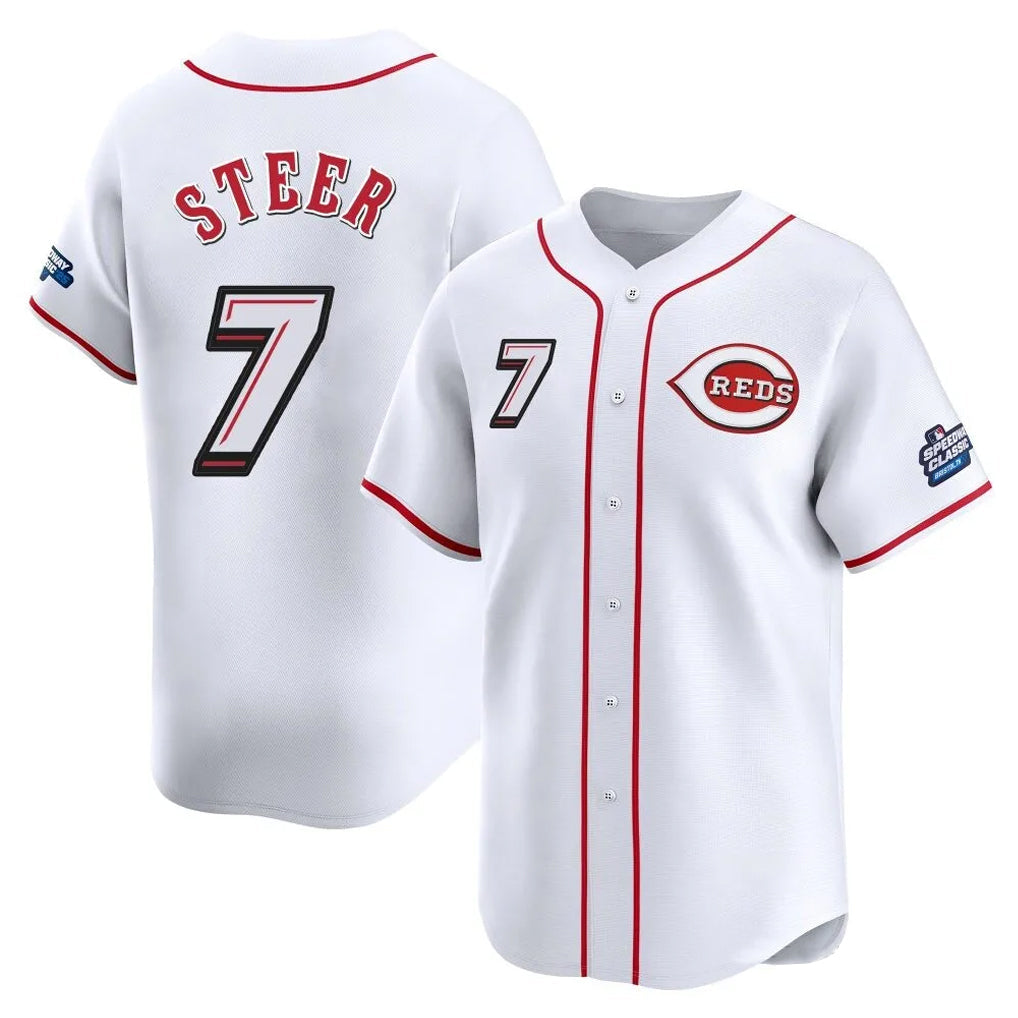 Fenge C.Reds #7 Spencer Steer Player White Speedway Classic Home Limited Stitched Jerseys