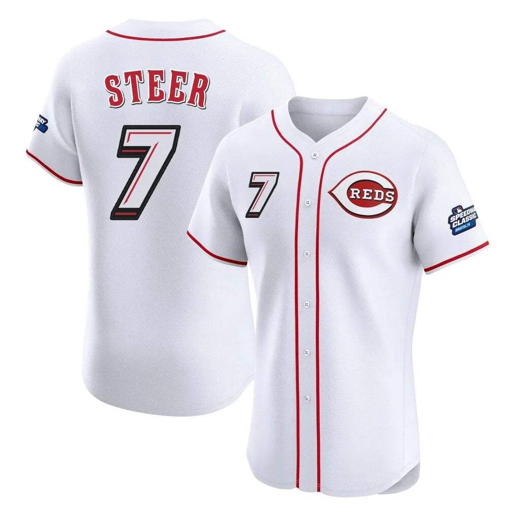Fenge C.Reds #7 Spencer Steer Player White Speedway Classic Limited Elite Home Stitched Jerseys