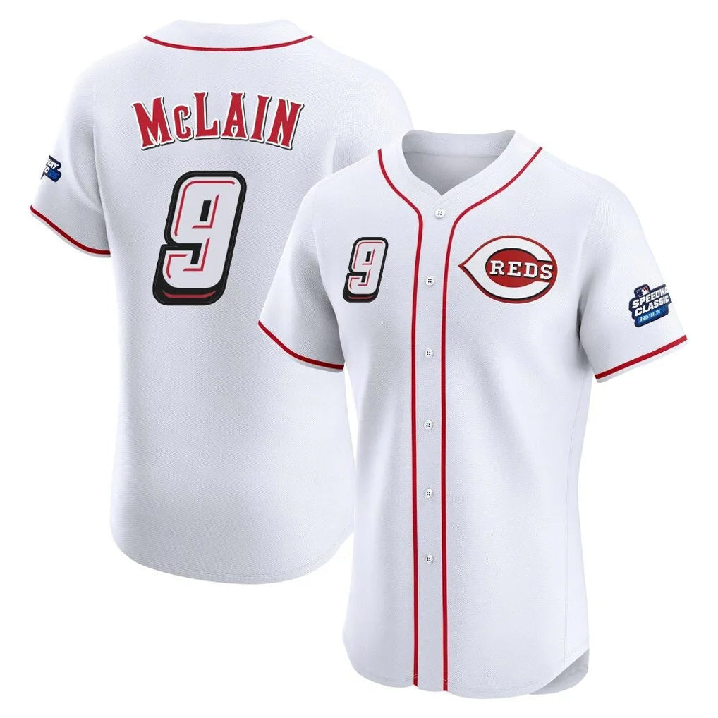 Fenge C.Reds #9 Matt McLain Player White Speedway Classic Limited Elite Home Stitched Jerseys