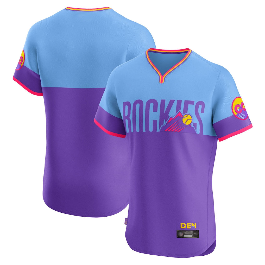 Fenge C.Rockies Purple-Light Blue City Connect Limited Elite Home T-shirt Blank Player Stitched Jerseys