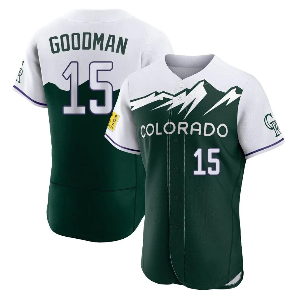 Fenge C.Rockies #15 Hunter Goodman Player Green City Connect Limited Elite Home Stitched Jerseys