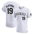 Fenge C.Rockies #19 Charlie Blackmon Player White Limited Elite Home Stitched Jerseys