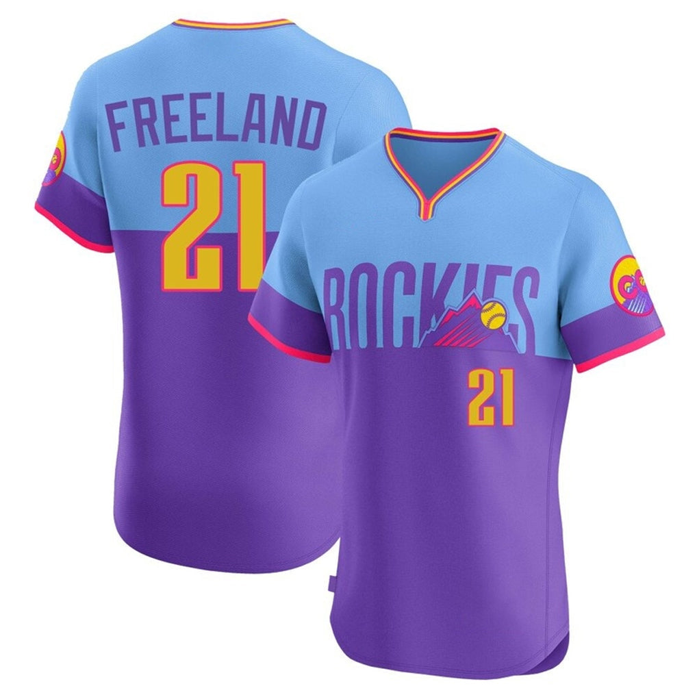 Fenge C.Rockies #21 Kyle Freeland Player Purple-Light Blue City Connect Limited Elite Home T-shirt Stitched Jerseys