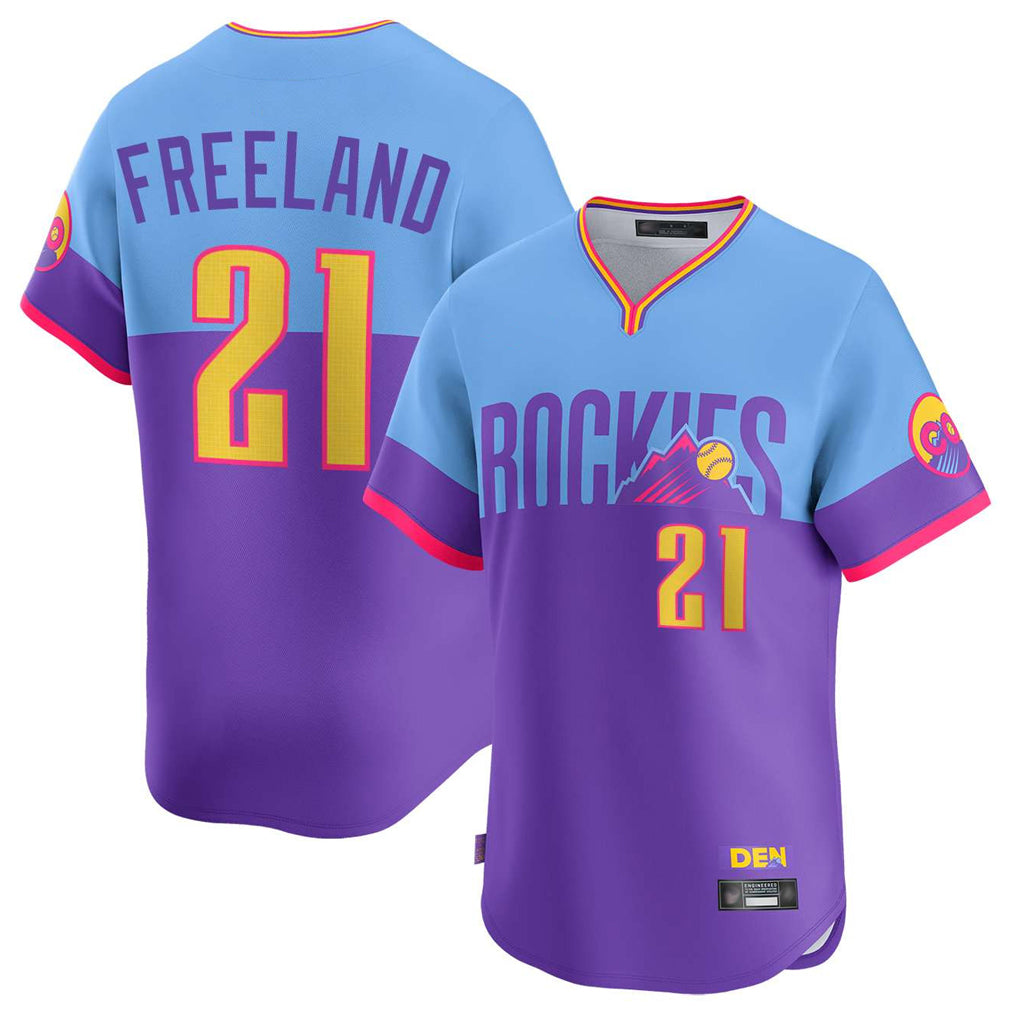 Fenge C.Rockies #21 Kyle Freeland Player Purple-Light Blue City Connect Limited Home T-shirt Stitched Jerseys