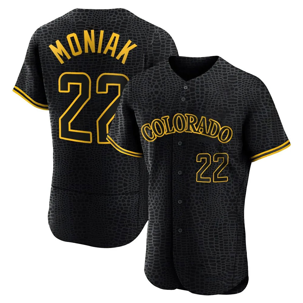 Fenge C.Rockies #22 Mickey Moniak Player Black Snake Skin City Limited Elite Home Stitched Jerseys